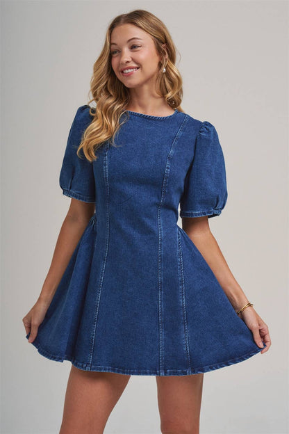 Puff Sleeve Denim Dress