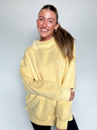 Oversized Mock Neck Sweatshirt  - Pale Yellow
