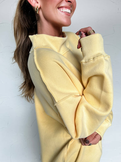 Oversized Mock Neck Sweatshirt  - Pale Yellow