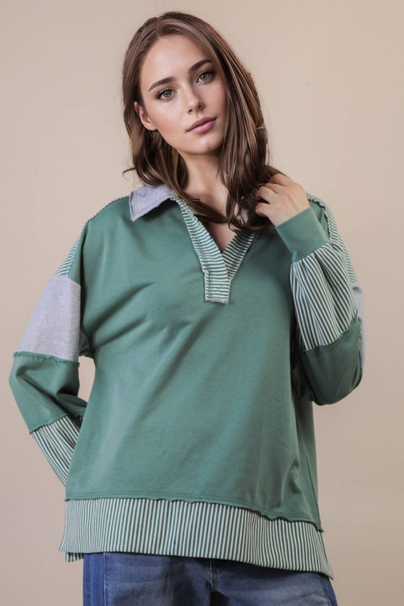 Sage Color Block Knit Top - Plus
