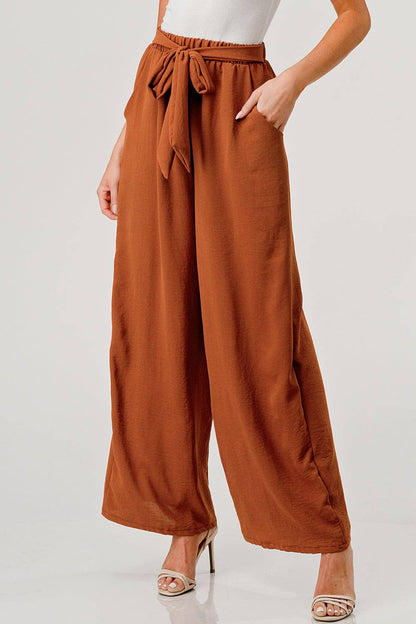 Belted Flowy Pants : Cognac