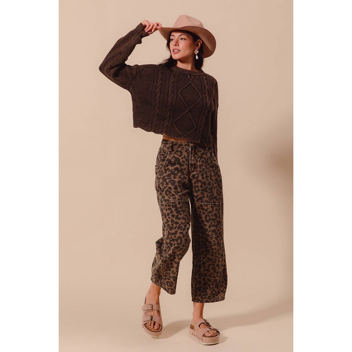 Leopard Mid Rise Barrel Pants