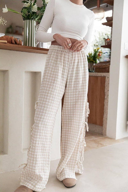 Gingham Bow Side Split Pants