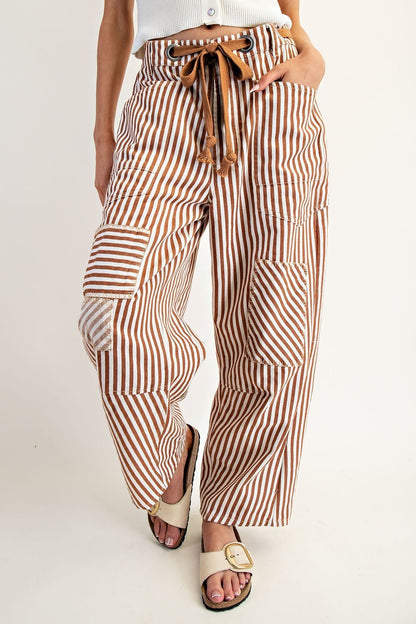 Striped Drawstring Barrel Leg Pants