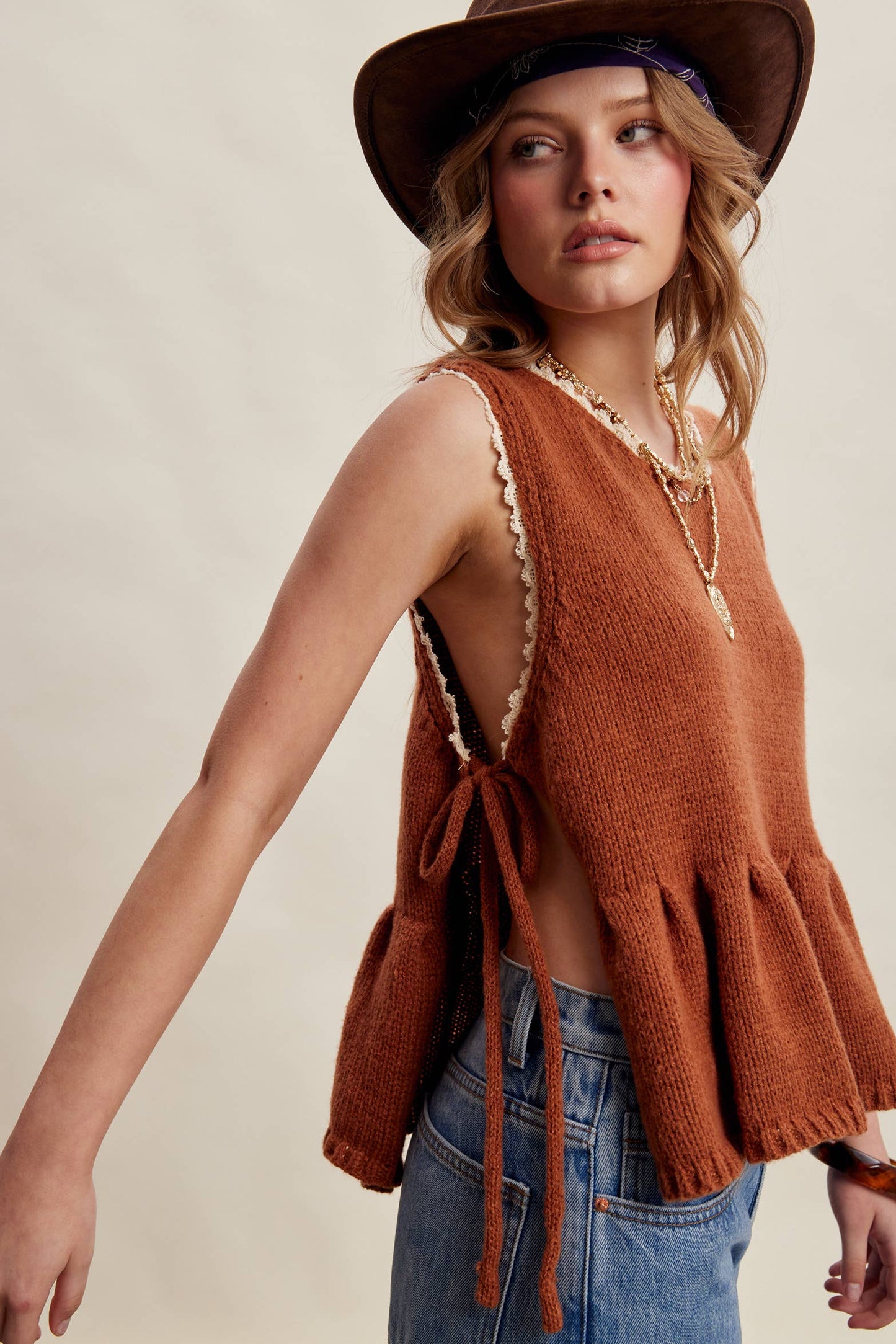 Lace Trim Peplum Top