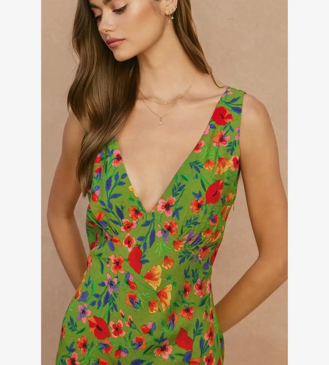 Wildflower Rush V Neck Midi Dress