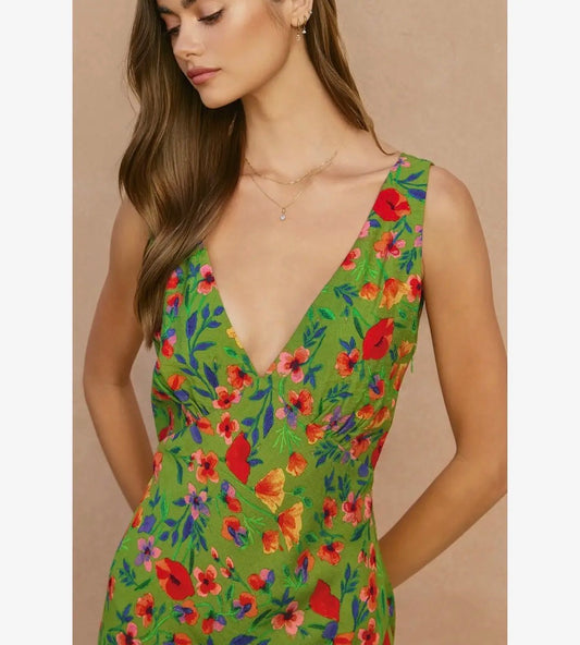 Wildflower Rush V Neck Midi Dress