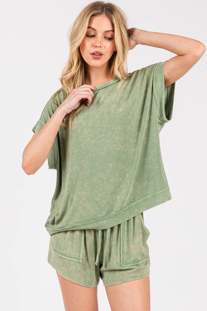 Sage Ribbed Short Set