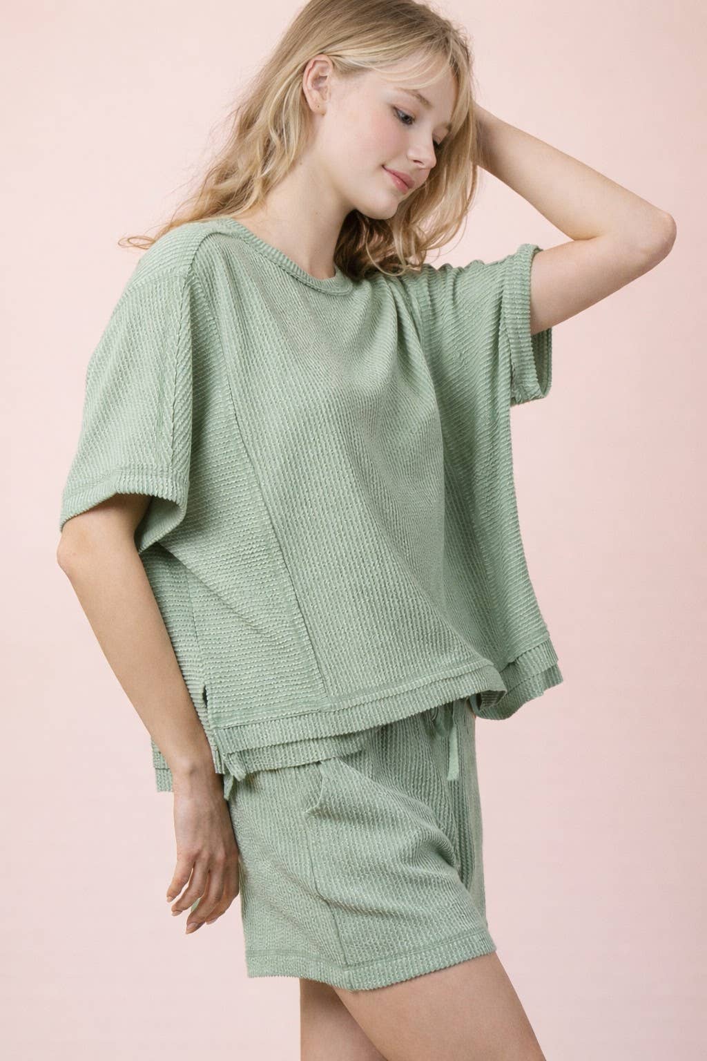 Ribbed Knit Comfy Top & Shorts Set