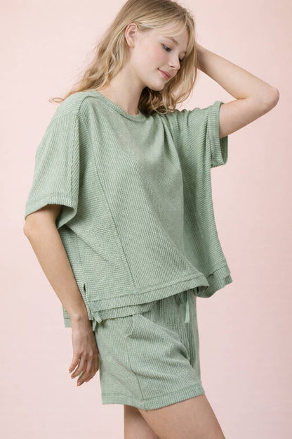 Ribbed Knit Comfy Top & Shorts Set