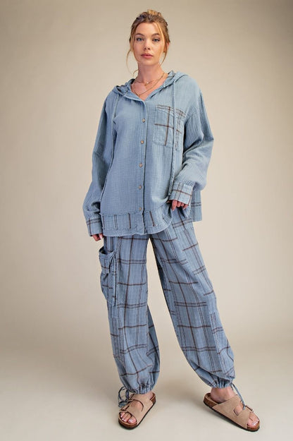 Boho Plaid Gauze Hoodie