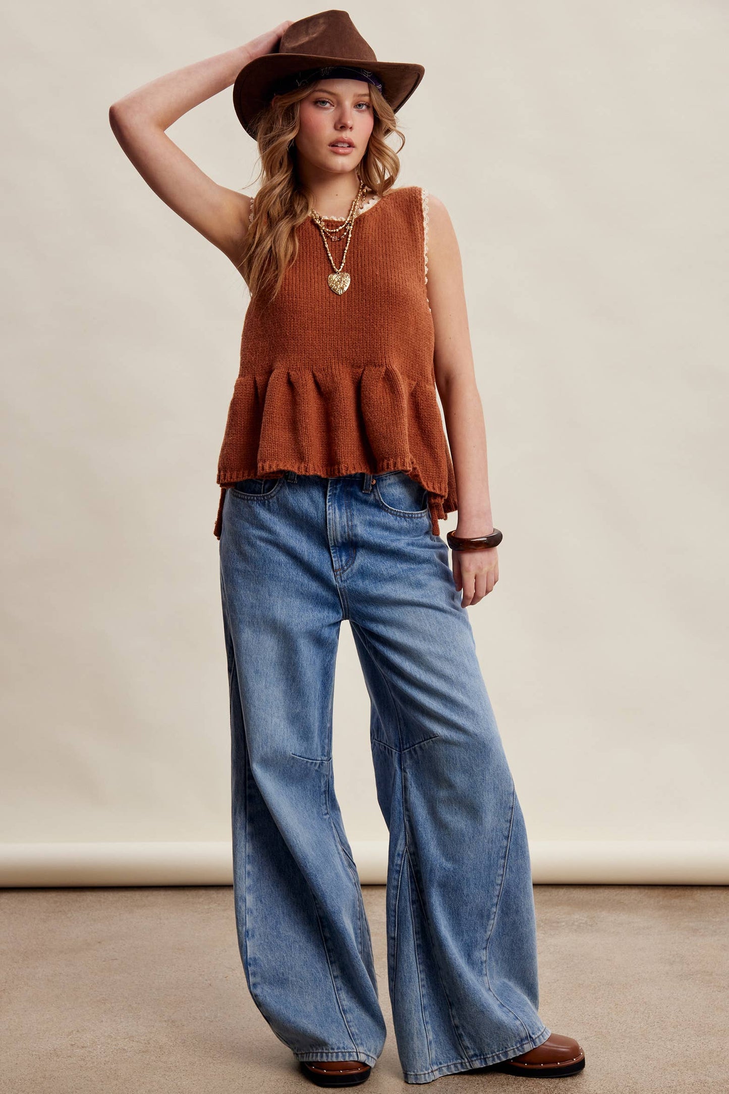 Lace Trim Peplum Top