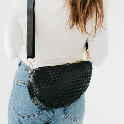 Romee Woven Saddle Bag: Black