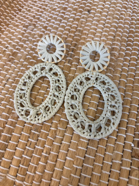 Raffia Oval Drop Earring - Sage