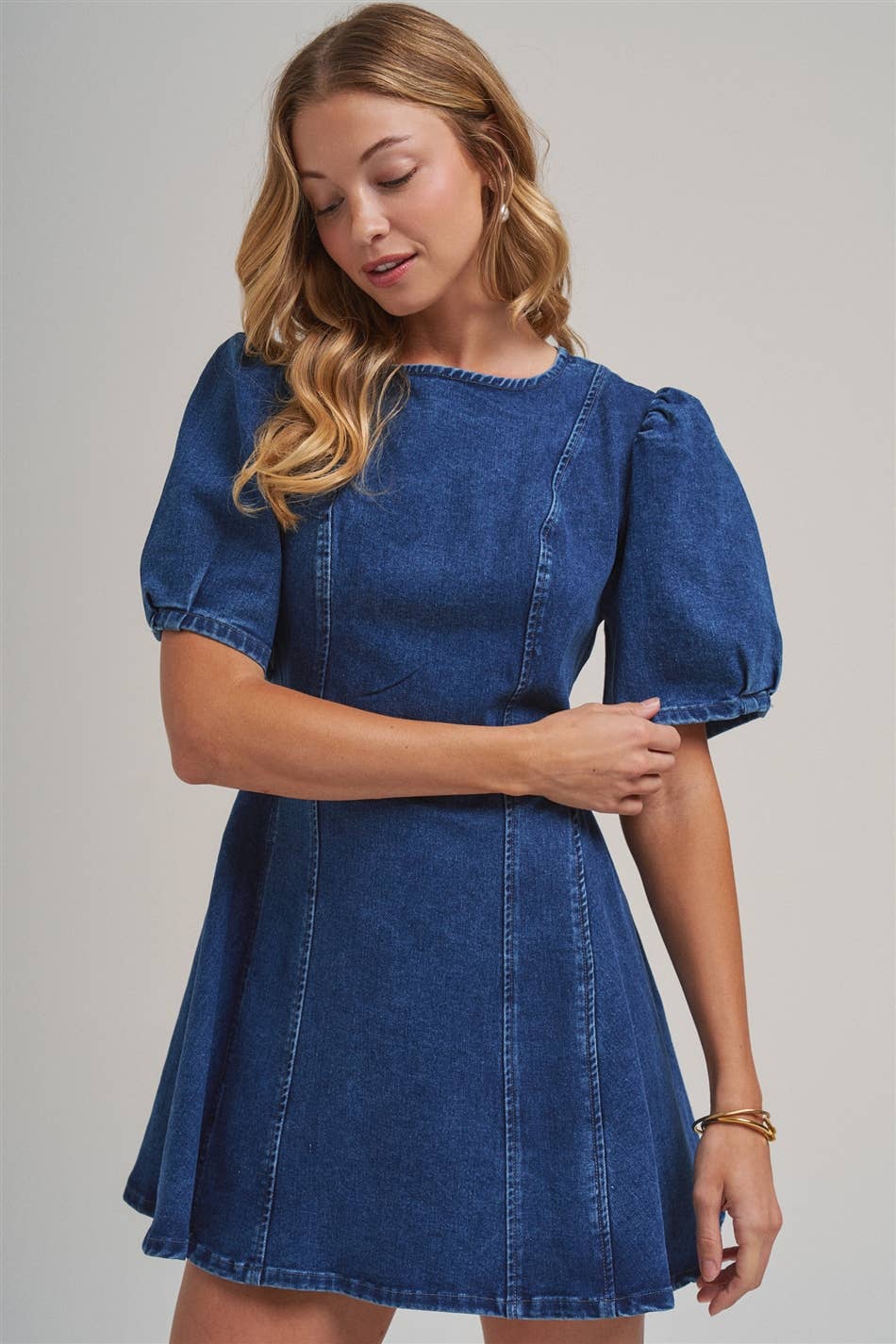 Puff Sleeve Denim Dress