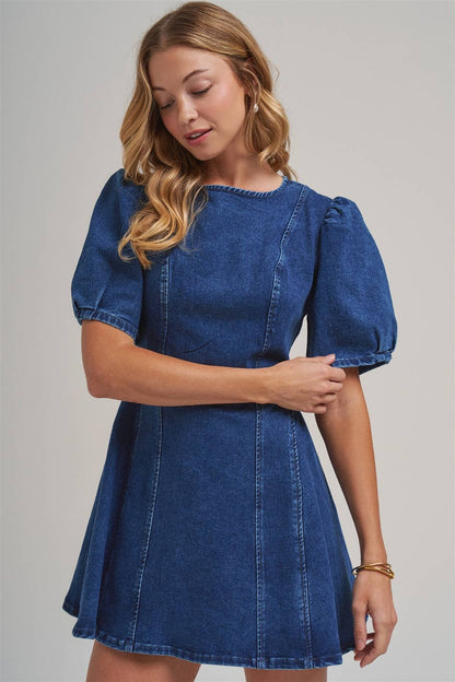 Puff Sleeve Denim Dress