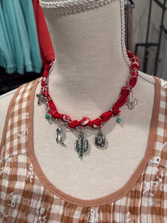 Red Bandana Western Charm Necklace