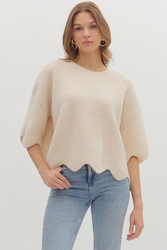 Scalloped Hem Sweater Top