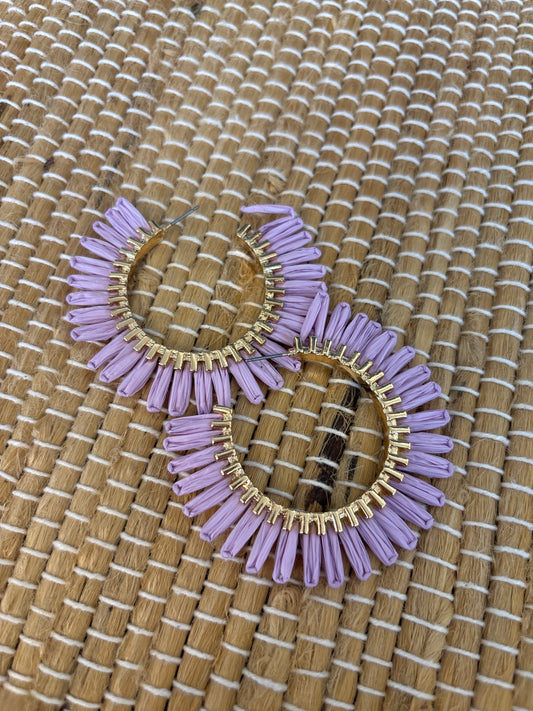 Raffia Fan Hoops - Lavender