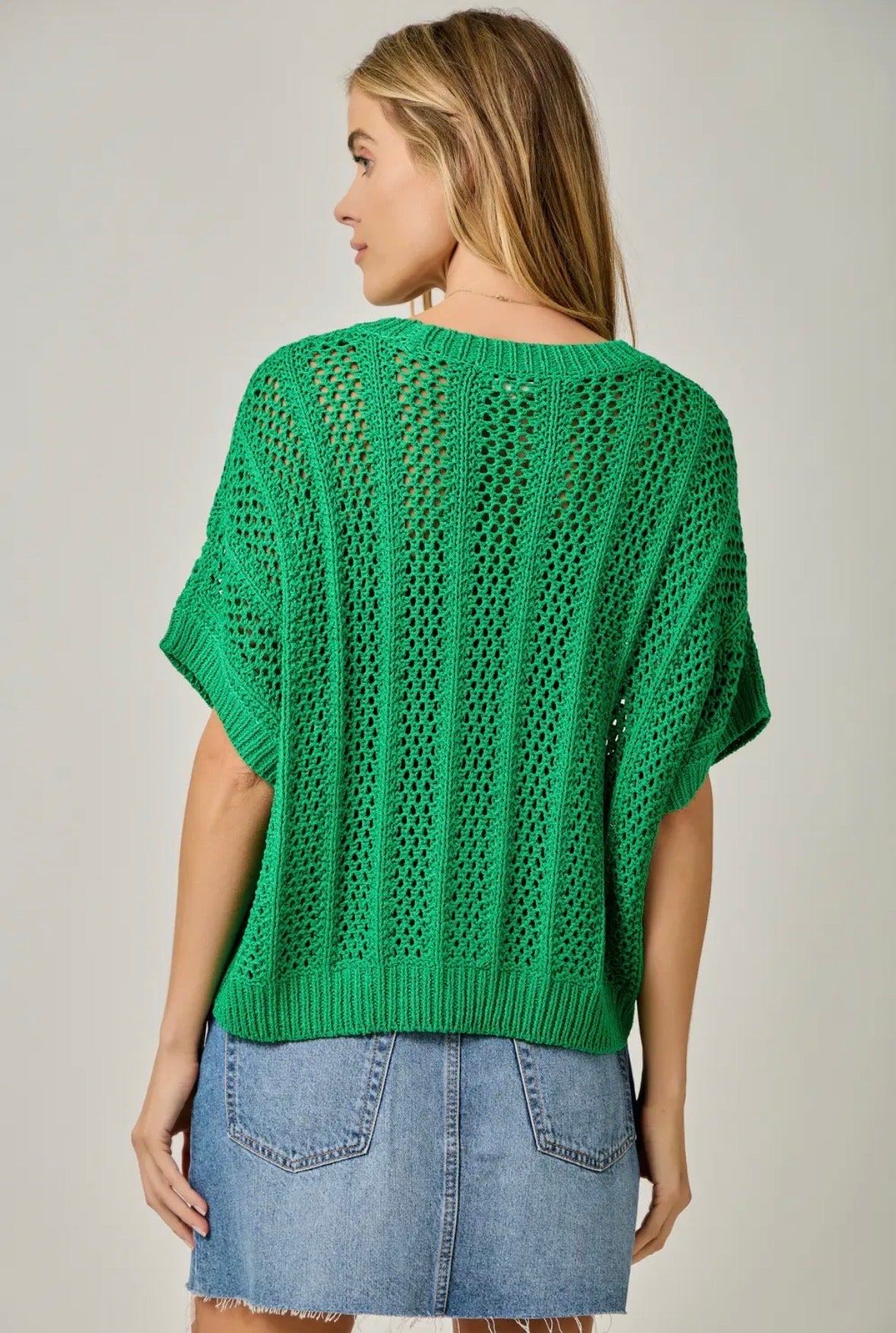 Kelly Green Crochet Dolman Top