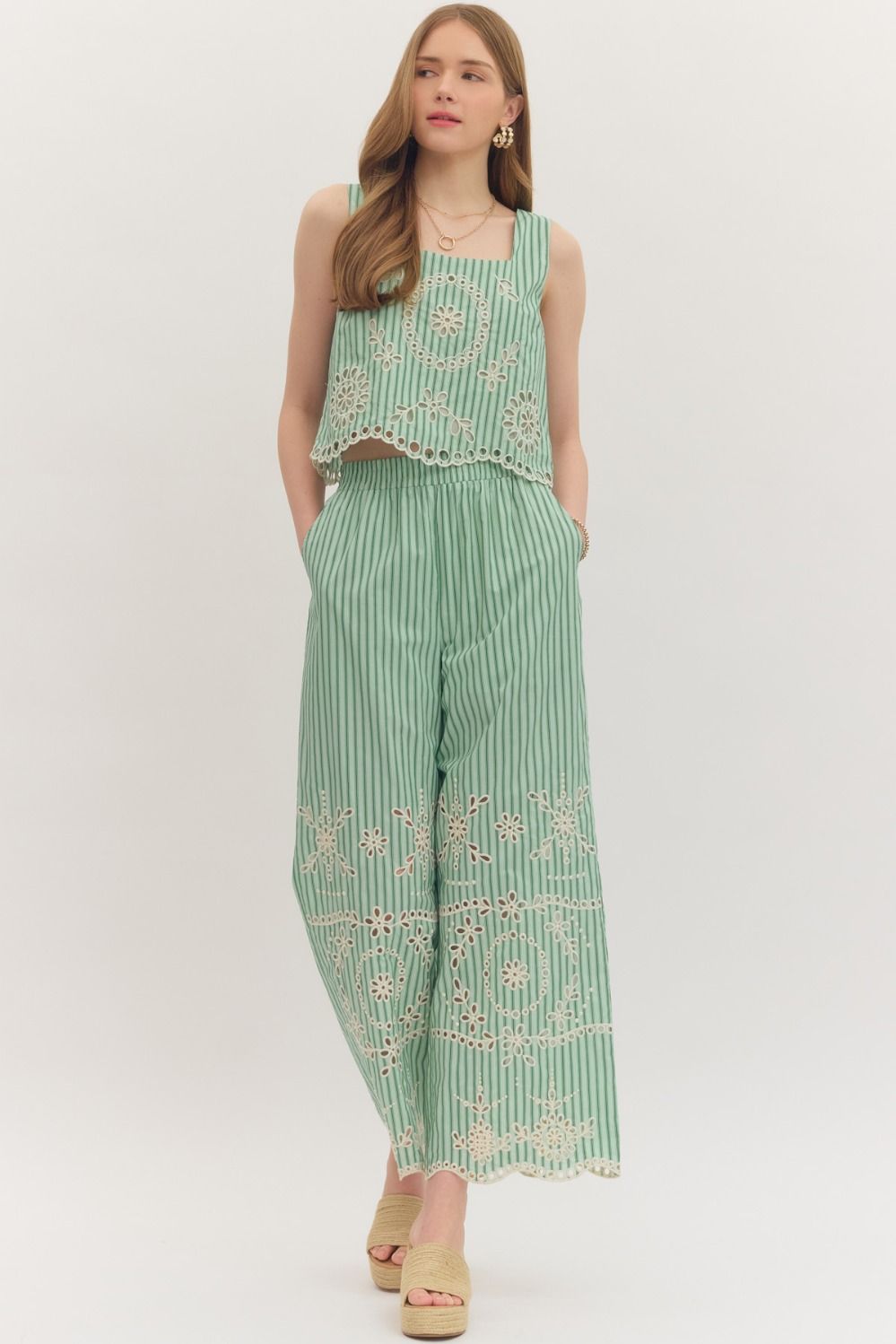 Summer Striped Eyelet Pants