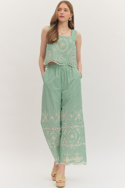 Summer Striped Eyelet Pants