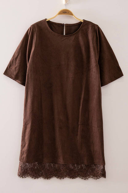 Faux Suede Lace Hem Mini Dress