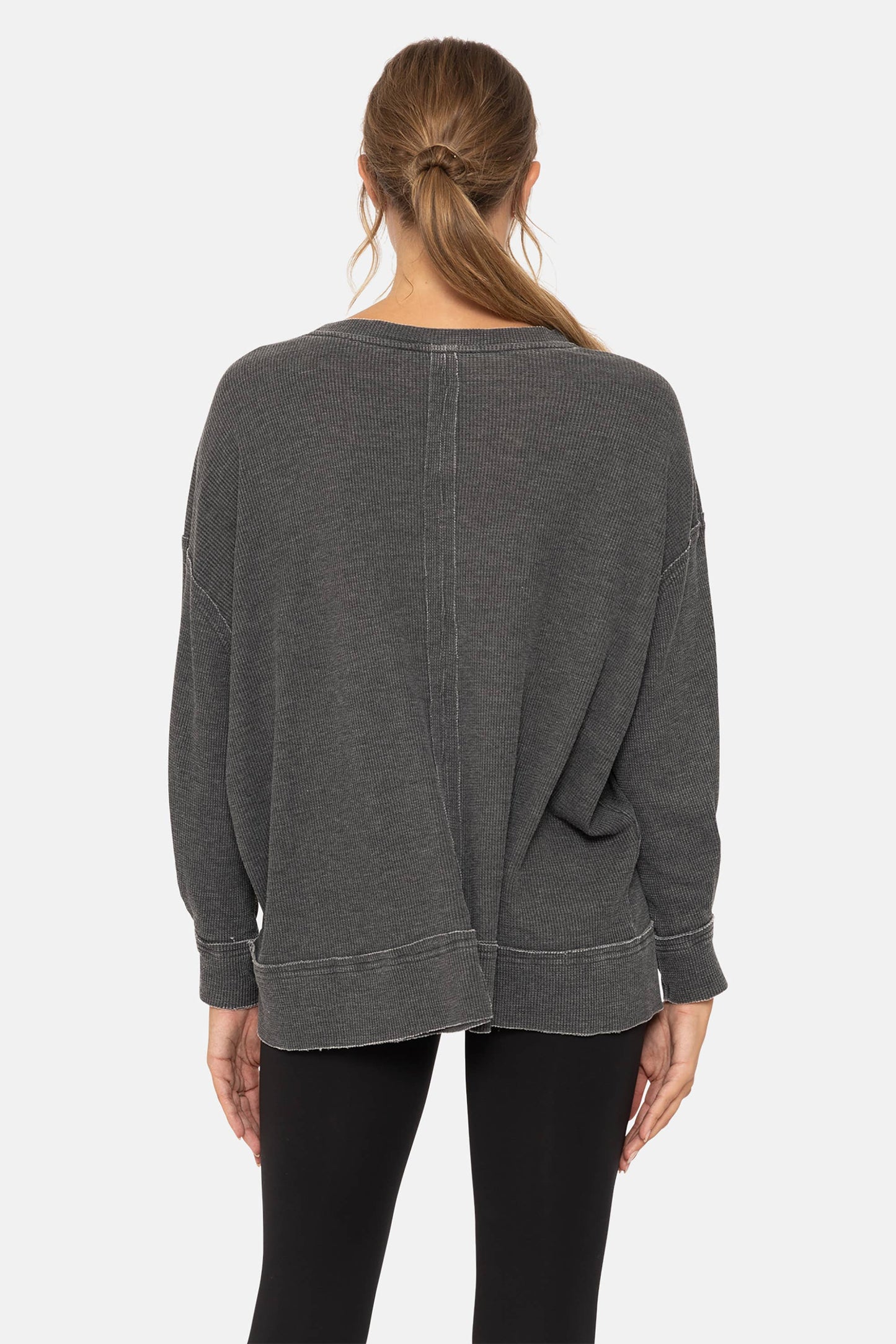 Cozy Season Waffle Knit Top | Washed Black