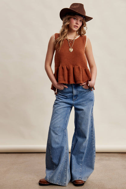 Lace Trim Peplum Top