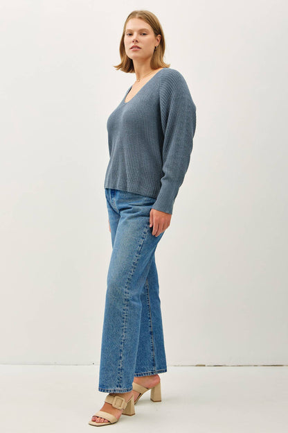 Plus Wide V-neck Long Ragland Sweater