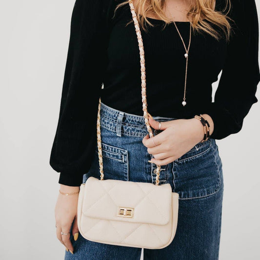 Queenie Quilted Crossbody Bag: Cream