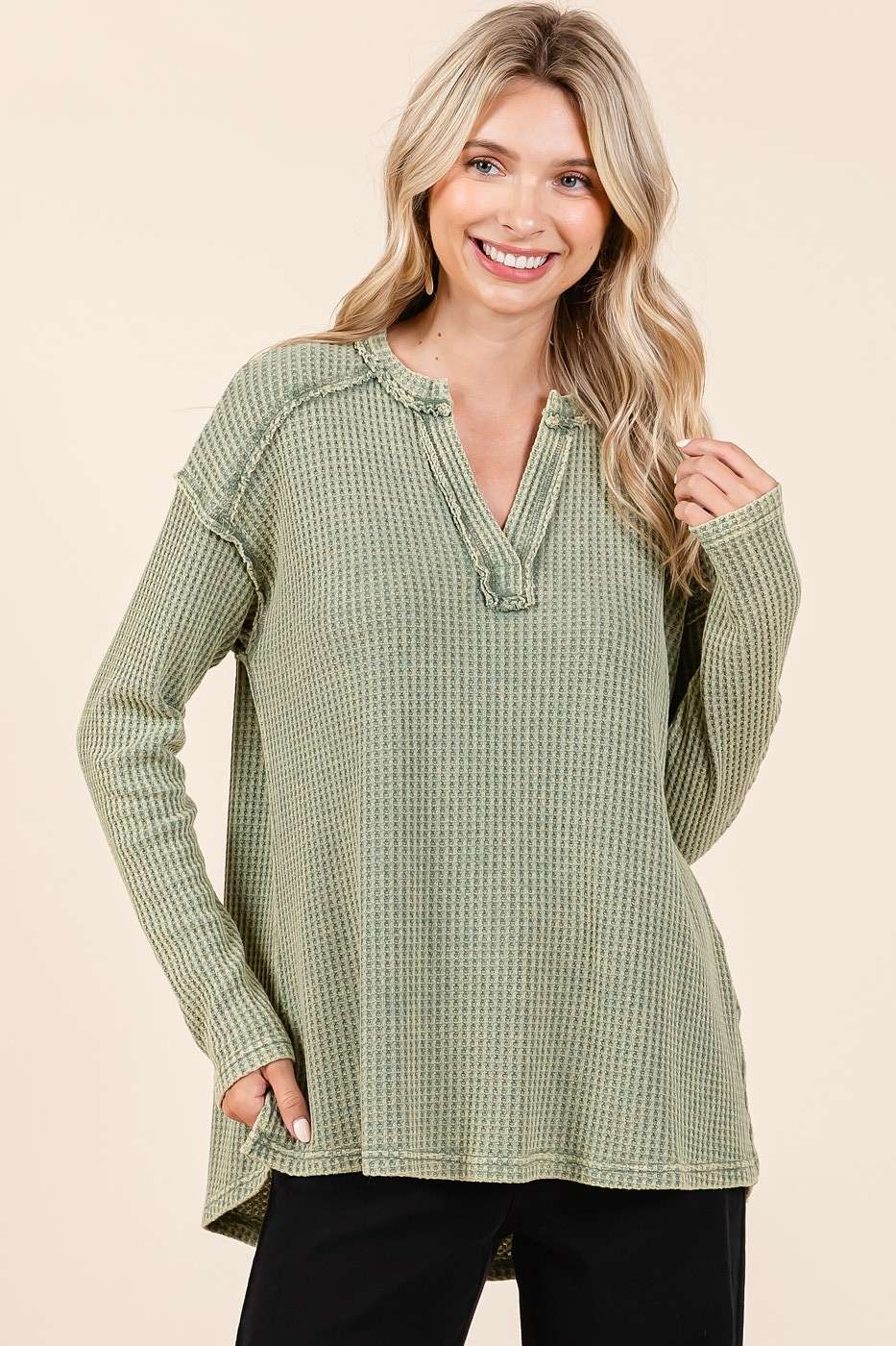 Oh So Cozy Waffle Knit V Neck
