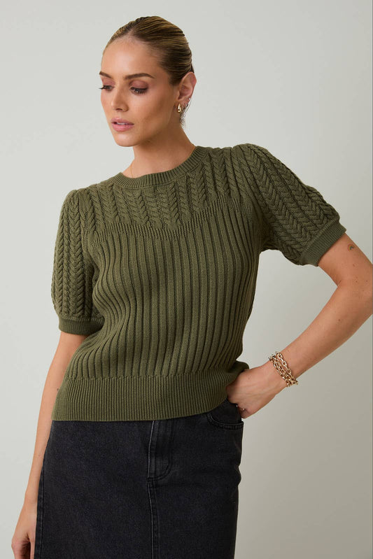 Fall Mood Olive Cable Sweater