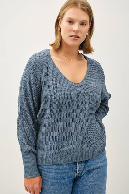 Plus Wide V-neck Long Ragland Sweater