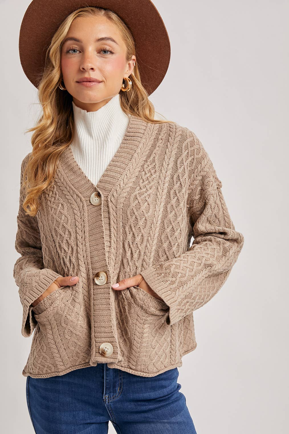 Latte Cable Knit Cardigan
