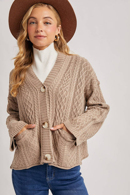 Latte Cable Knit Cardigan