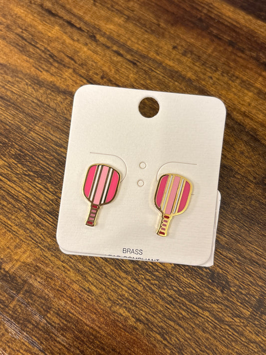 Pickle Ball Paddle Stud Earring - Pink