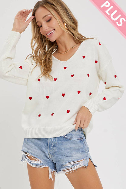 Embroidered Heart Sweater - Plus
