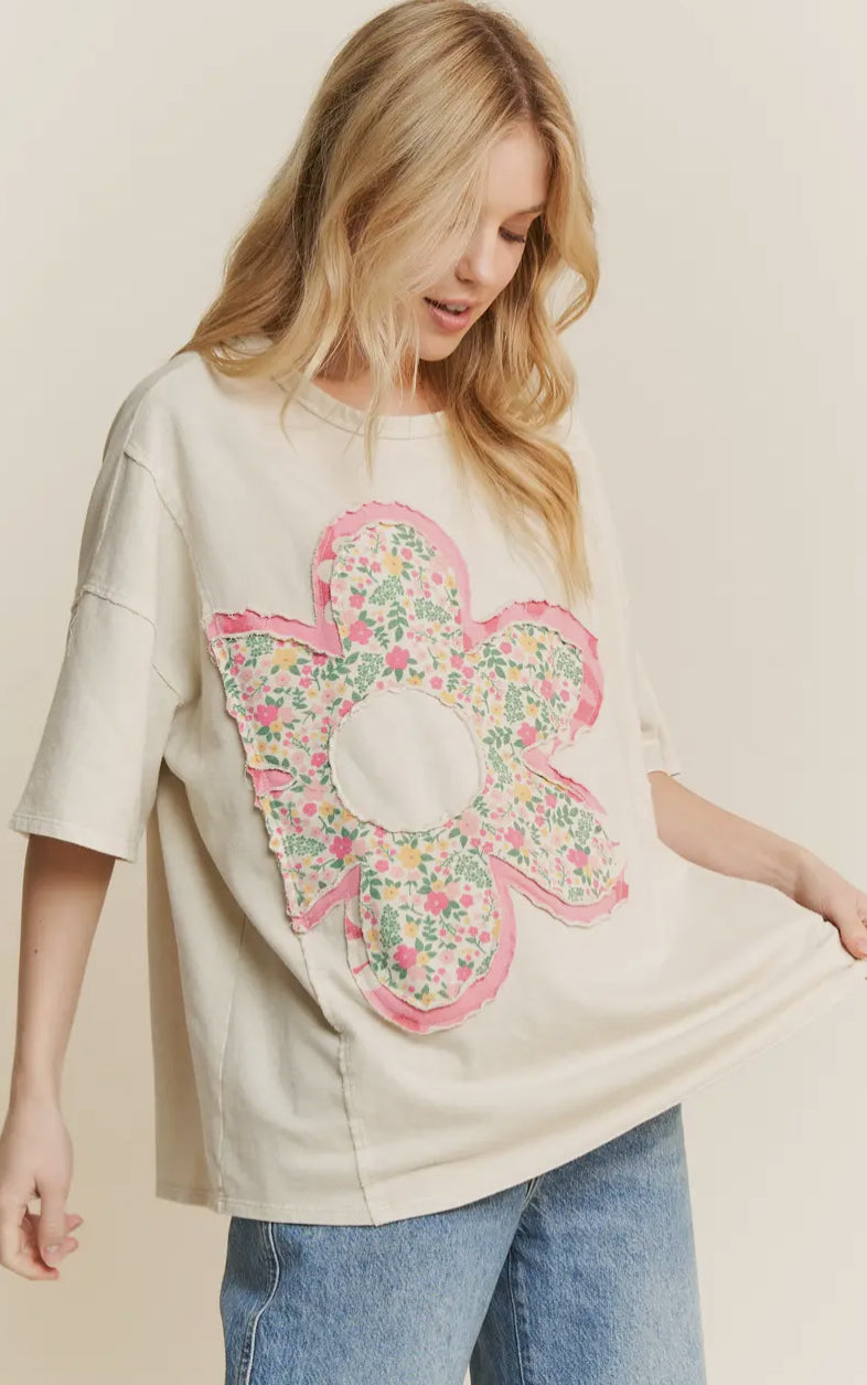 Natural Flower Power Patched Shirt