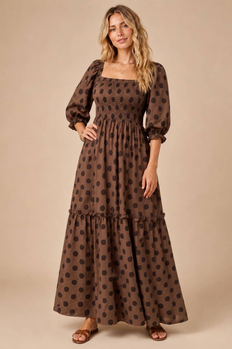 Mocha Polka Dot Maxi Dress