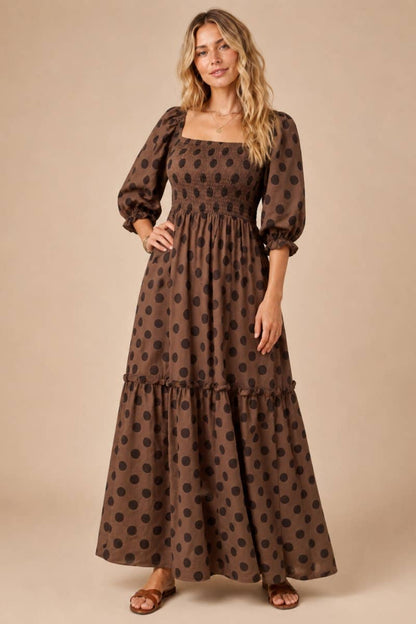Mocha Polka Dot Maxi Dress