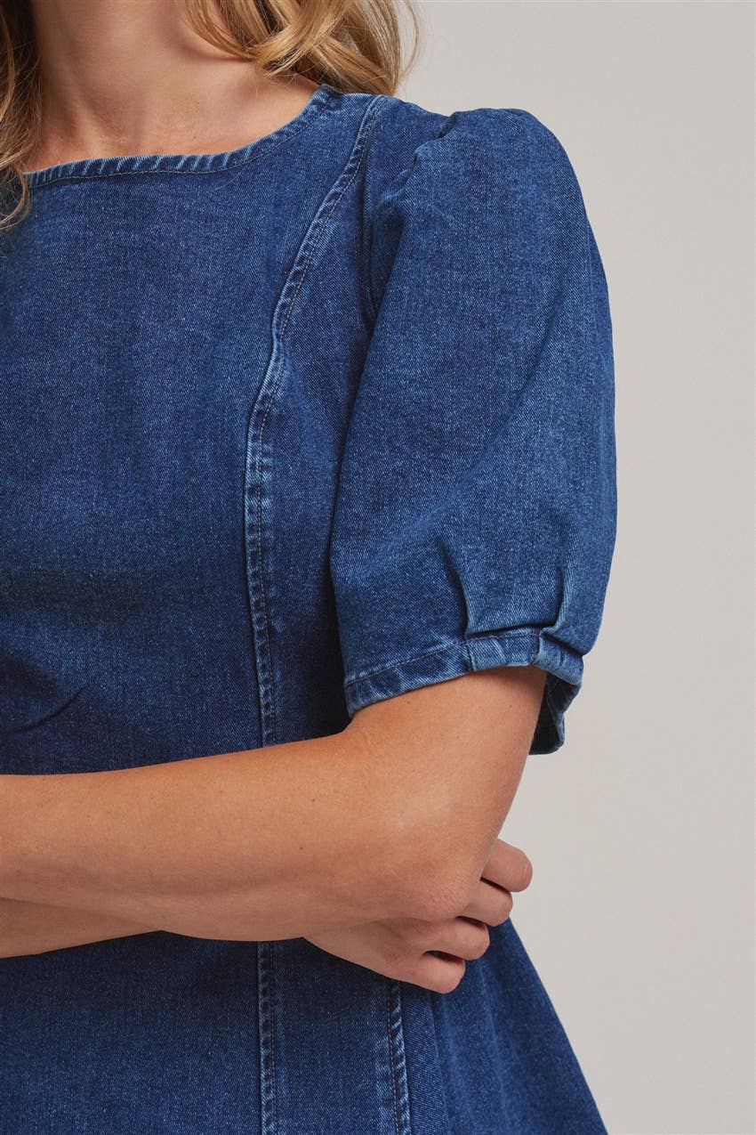Puff Sleeve Denim Dress
