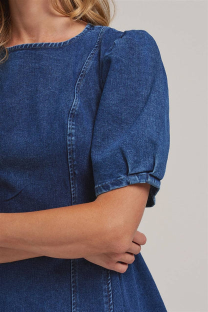 Puff Sleeve Denim Dress