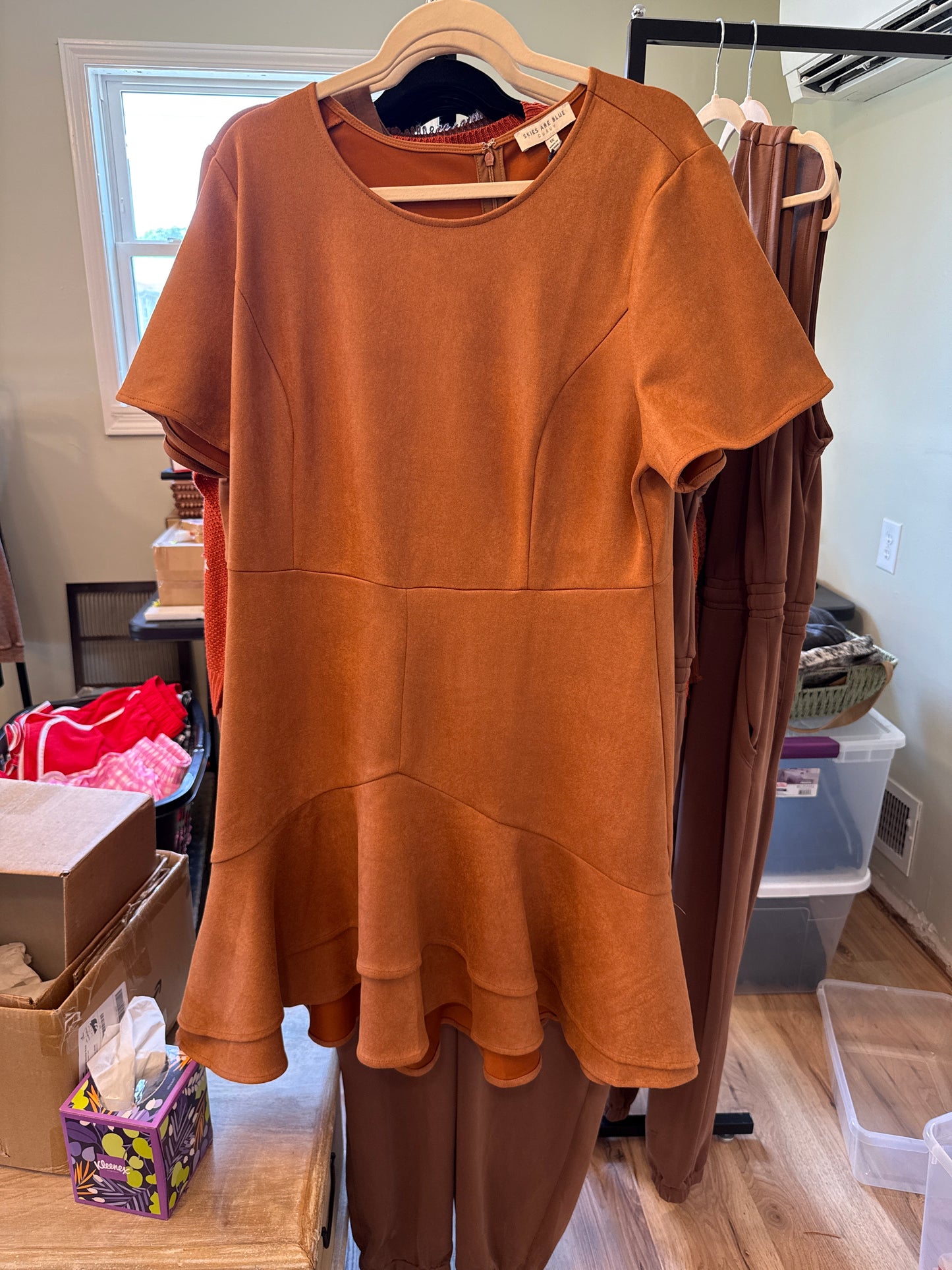 Plus |Short Sleeve Faux Suede Dress