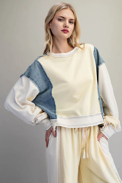 Frayed Color Block Pullover