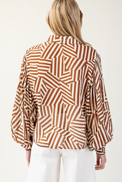 Geometric Bubble Sleeve Blouse