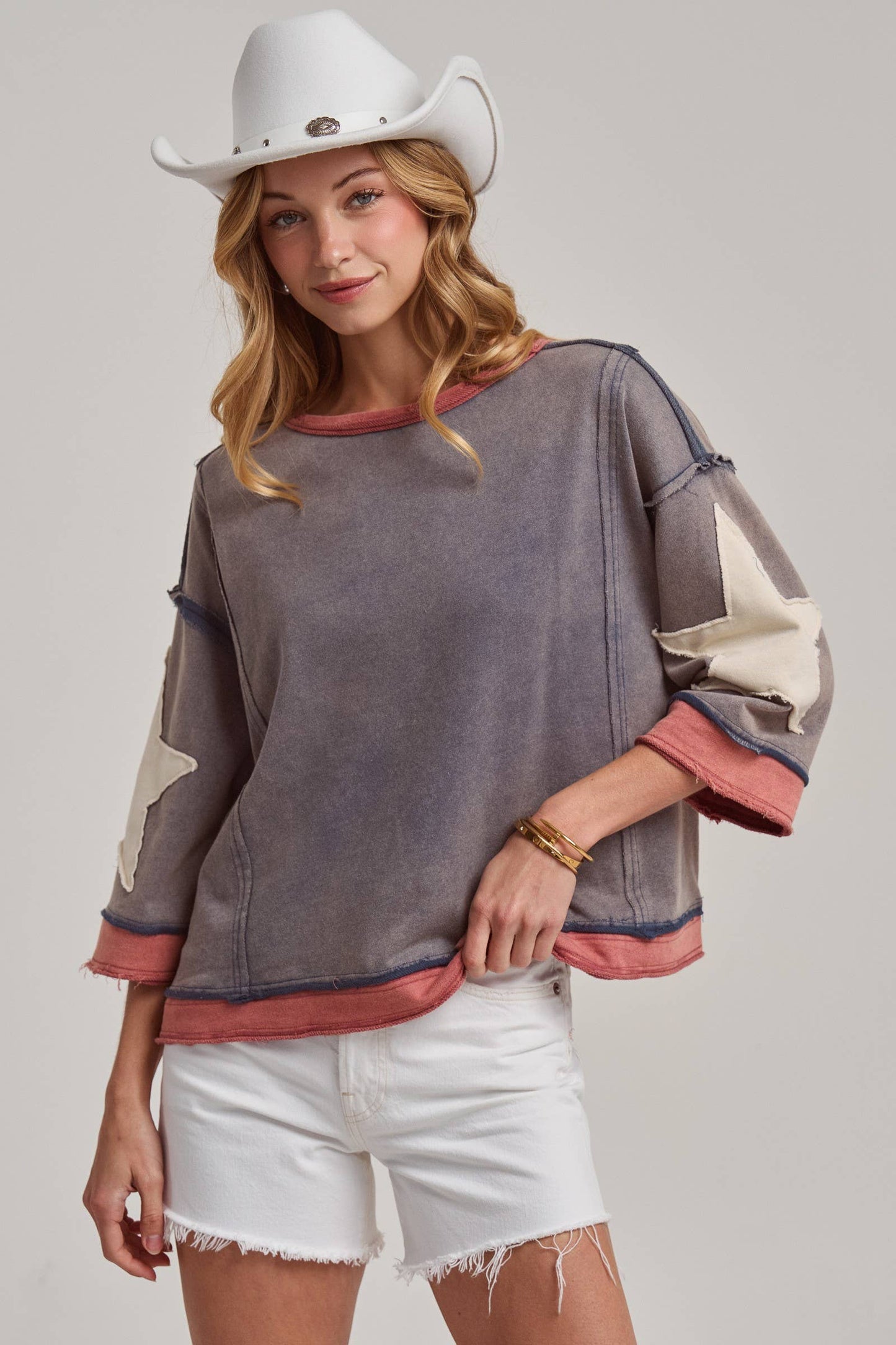 Star Sleeve Mineral Wash Top