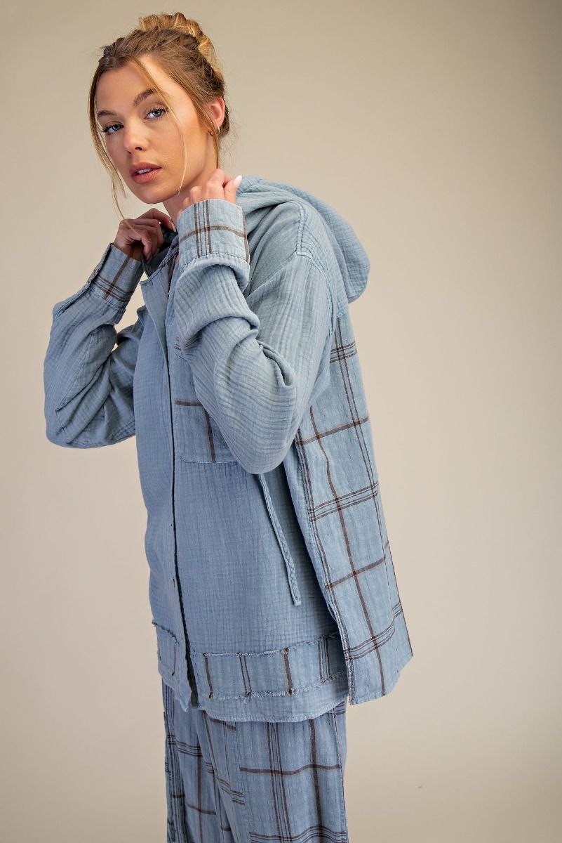 Boho Plaid Gauze Hoodie
