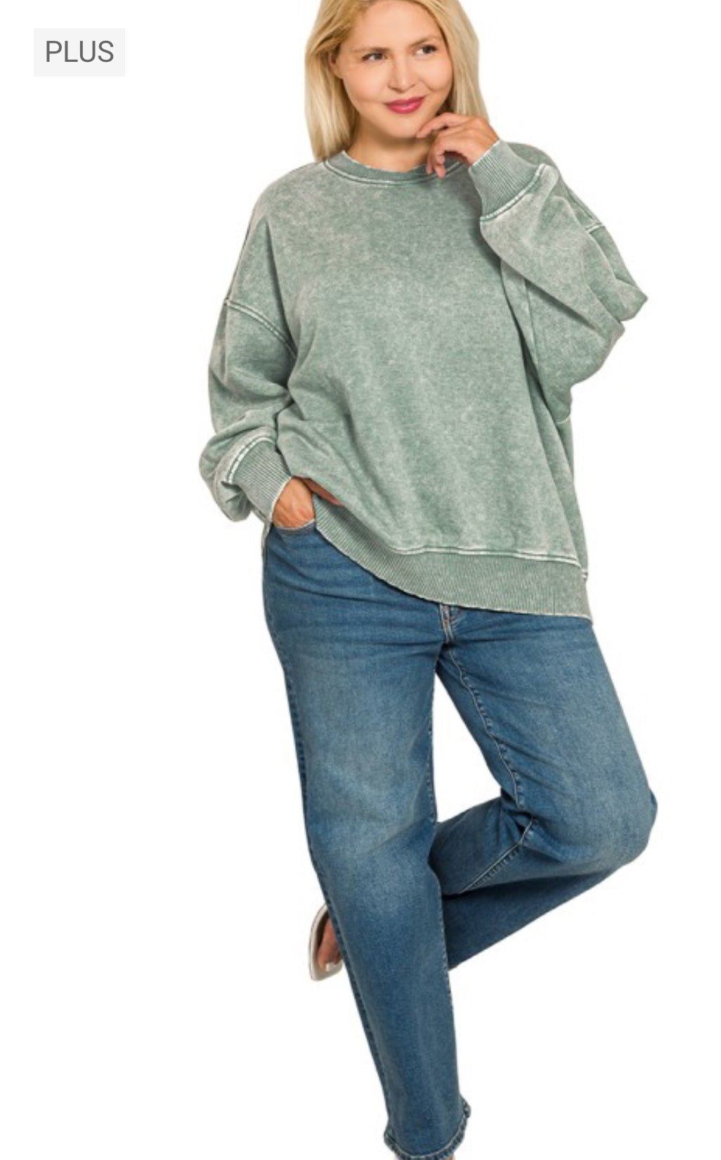 Keep It Cozy Acid Wash Pullover - Plus