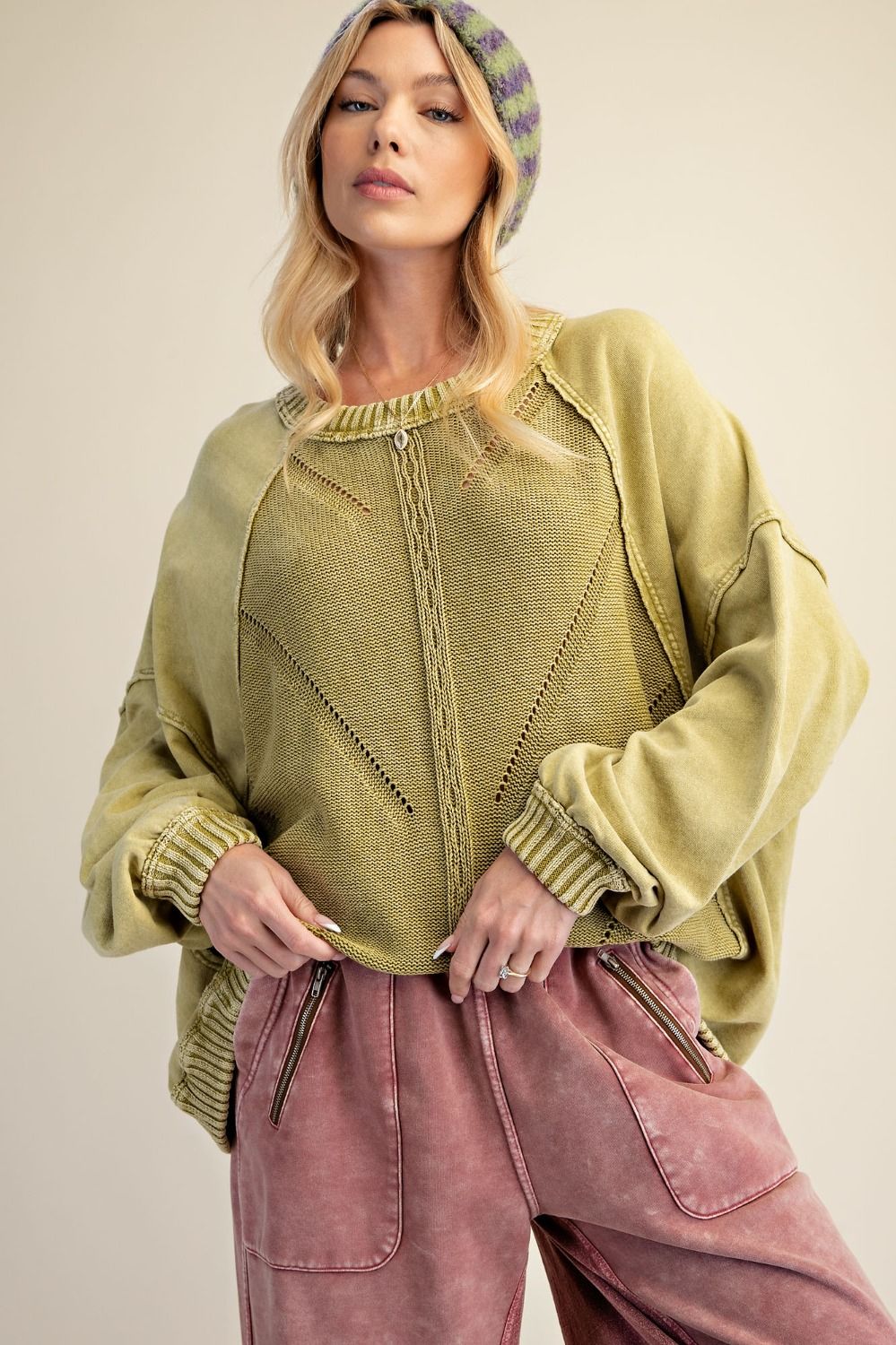 Matcha Washed Knit Sweater